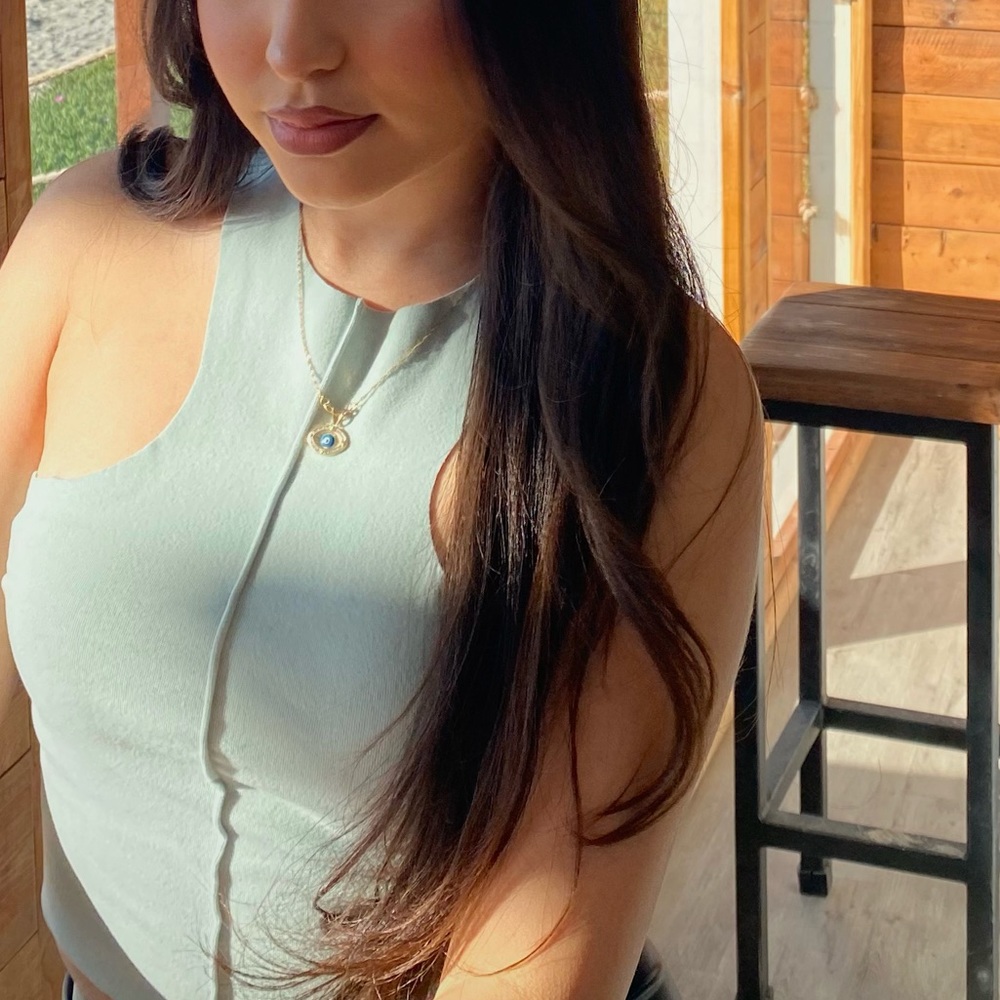 Blue crop top suede